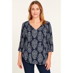 J Valdi Women’s Navy Blue Floral 3/4 Sleeve Tunic Top Size Medium – Boho Blouse